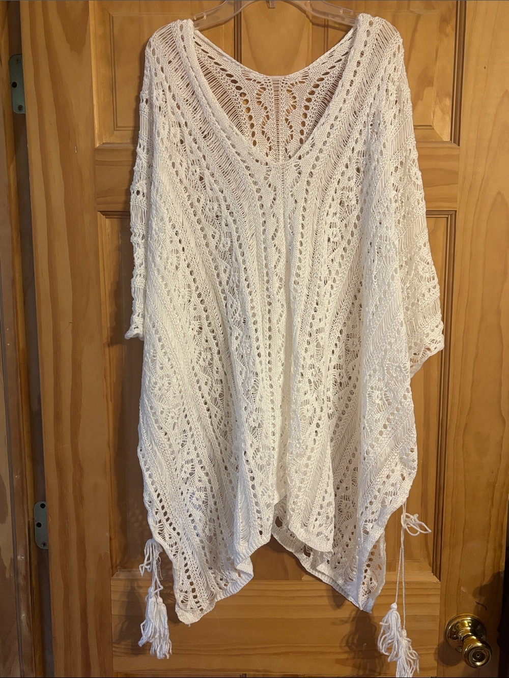 Women’s White Crochet Swimsuit Cover Up with Tassels